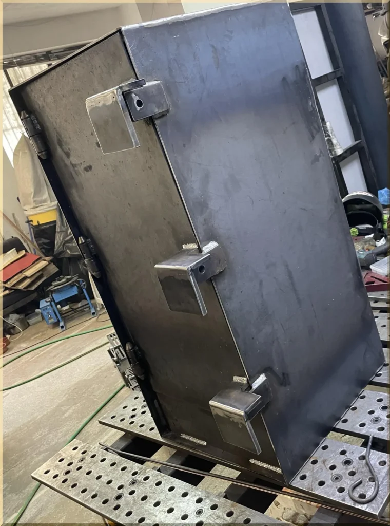 heavy-duty steel armory during welding process