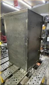 heavy-duty steel armory during welding process